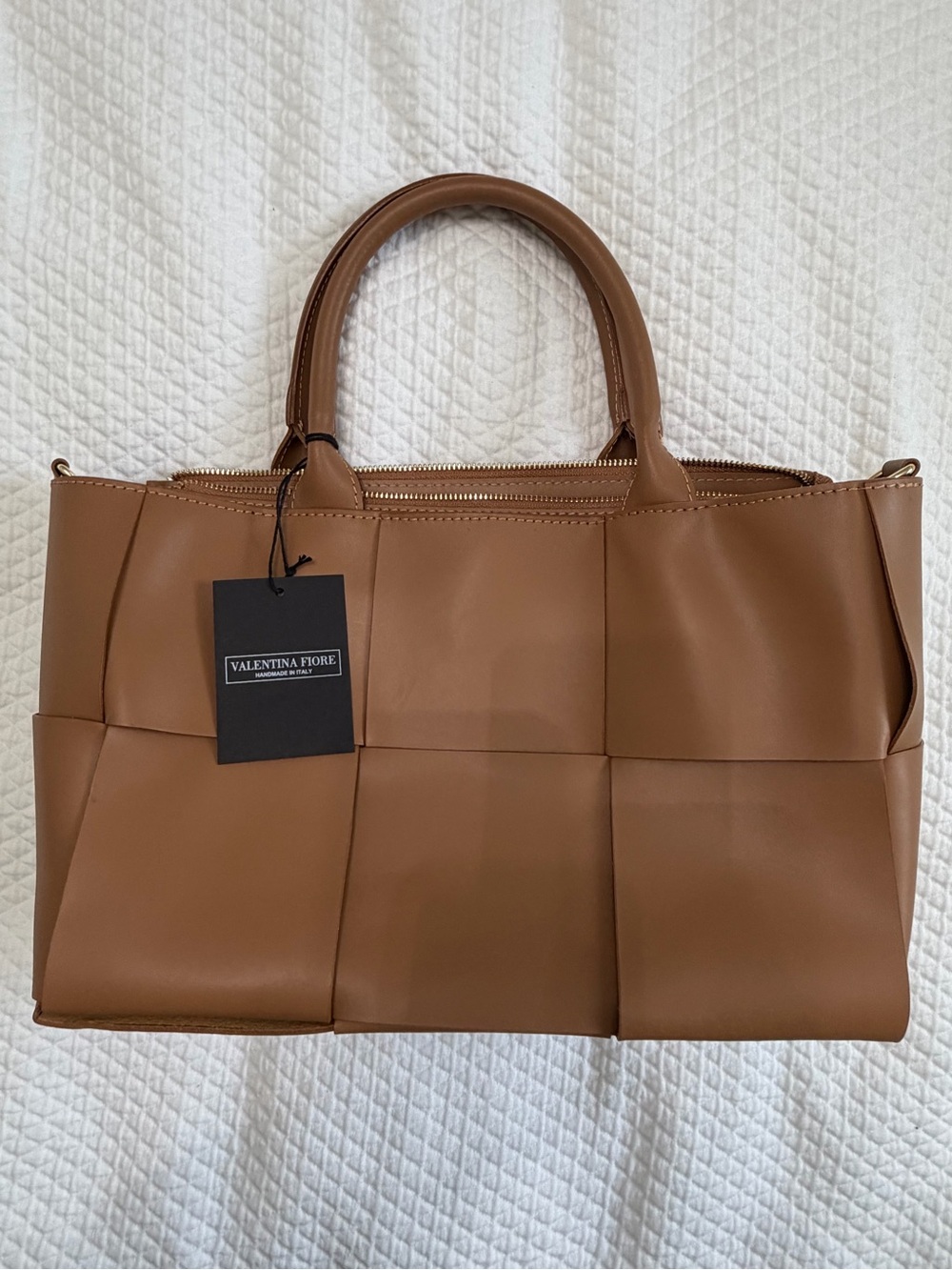 Valentina Brown Woven Panel Tote